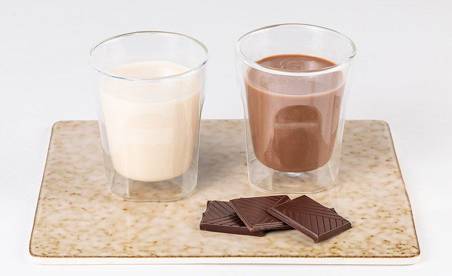 regular milk and chocolate milk with chocolate bars