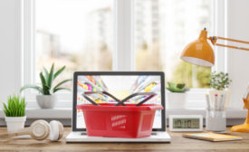 shopping basket on laptop